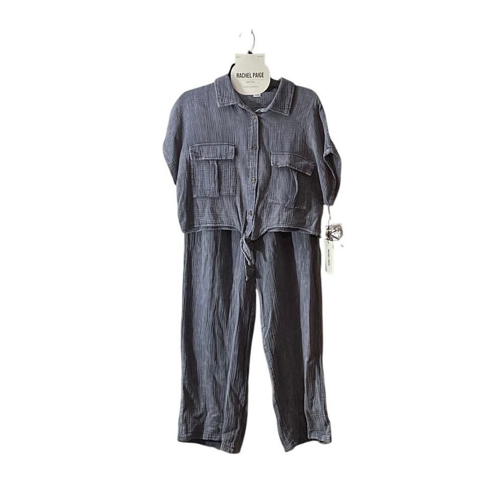 NWT Rachel Paige Pajama Set Ribbed Button Down and Tie Top w/ Ribbed Pants